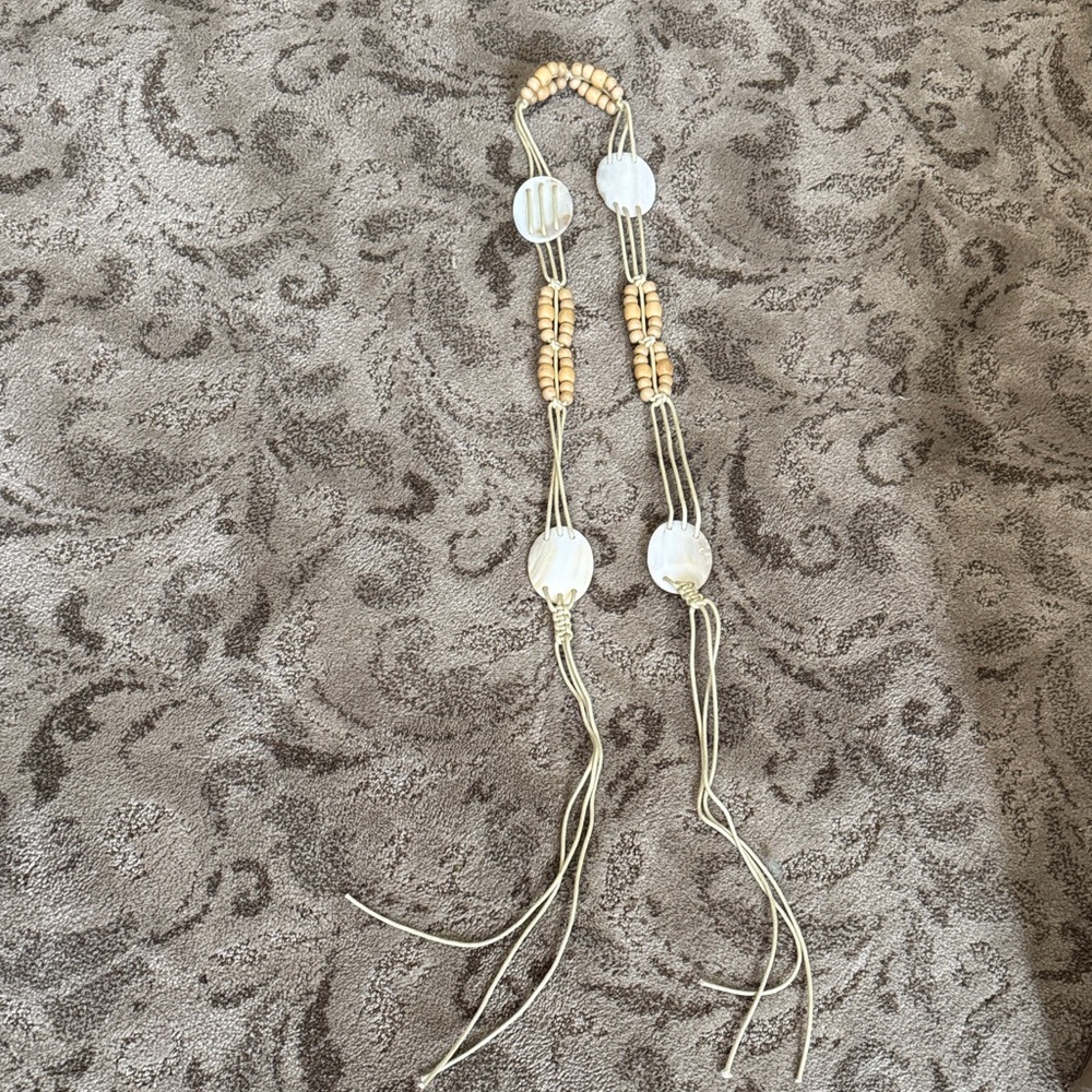 Boho Cream Beaded Shell Tie Belt - Picture 4 of 5